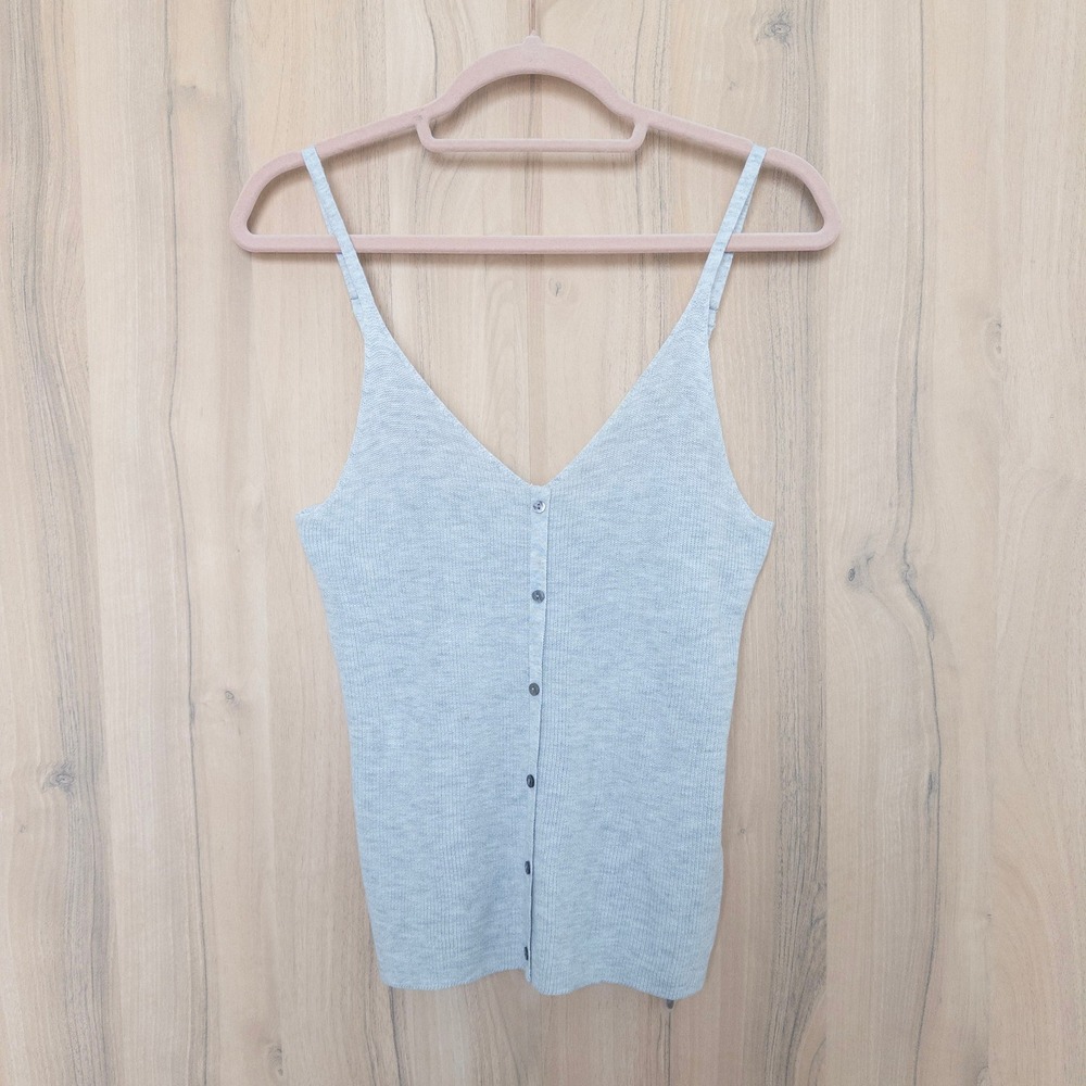 One Grey Day Womens Ribbed Tank Top S Gray Button Front Minimalist Layering